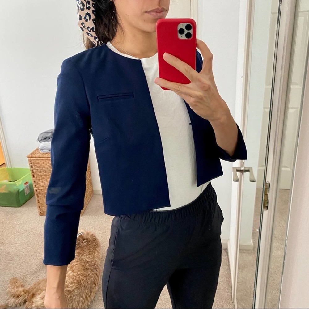 J. Crew Fitted Navy Blazer Jacket Cropped Size 0P